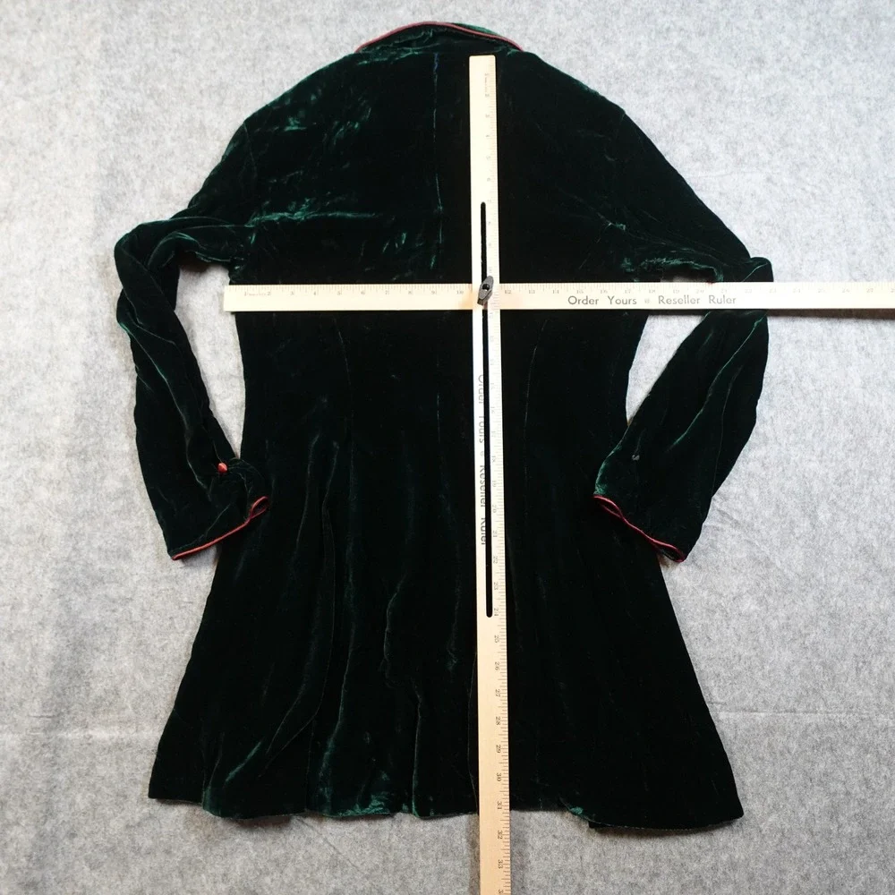VTG Ralph Lauren Dress Girls 12 Velvet Dark Green Red Trim Long Sleeve‎ Holiday